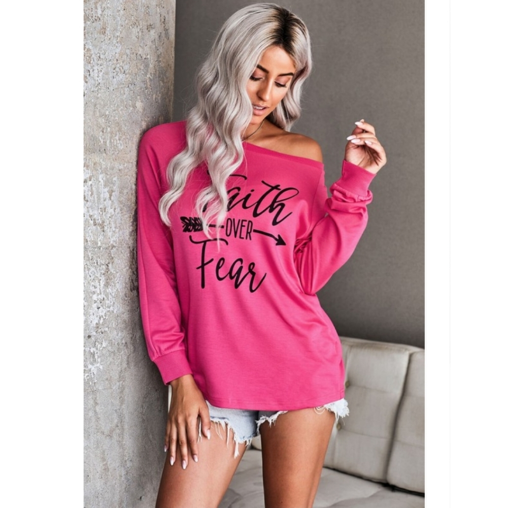 Faith Over Fear Pink Long Sleeve Sweatshirt - Picture 2 of 4